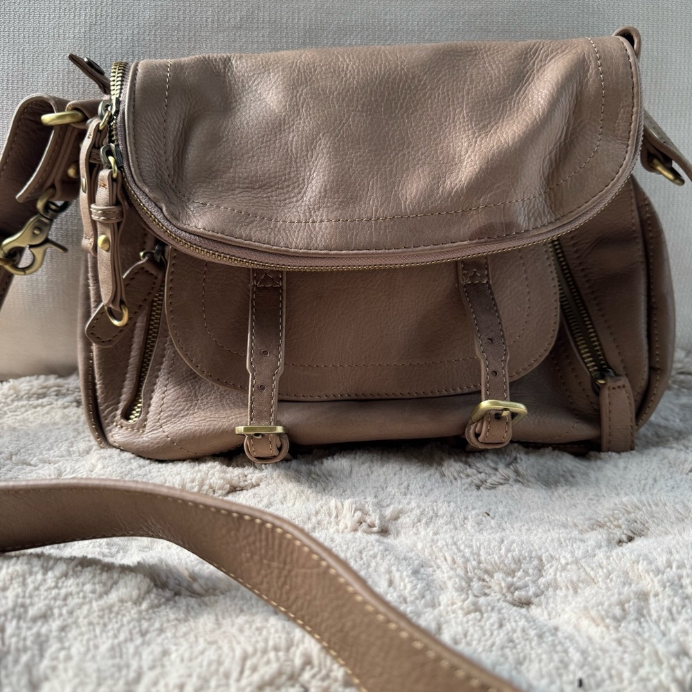 Vintage Sabina New York Leather Crossbody Bag Taupe